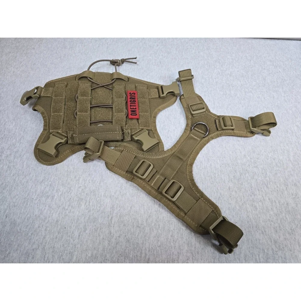 OneTigris Fire Watcher S tactical dog harness features a Coyote Brown finish and